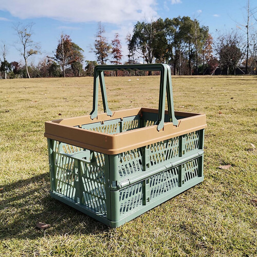 Collapsible Plastic Storage Crate with Handle, Stackable