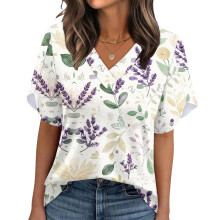 Women's Summer Non-Position Printed Petal Sleeve-Purple XXL