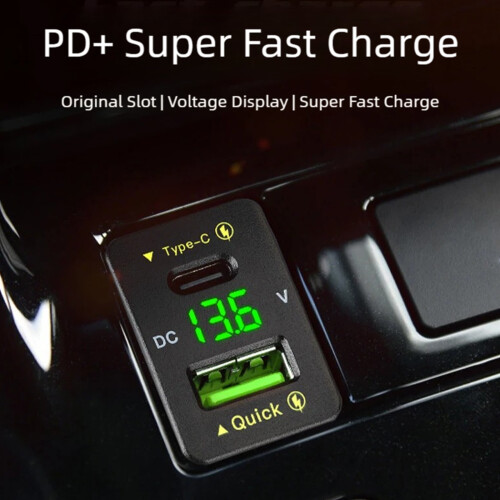 Type-C USB Car Cellphone Charging Port with Voltmeter-red light 2