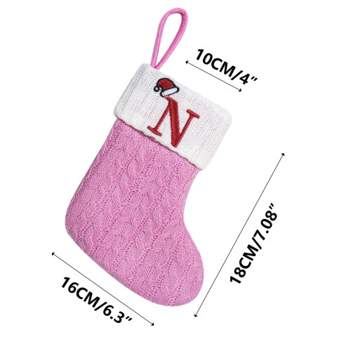 Pink Embroidered Initial Christmas Stocking, 16x18cm 2