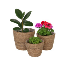 Conjunto de 3 vasos redondos para plantas - Design rústico de junco