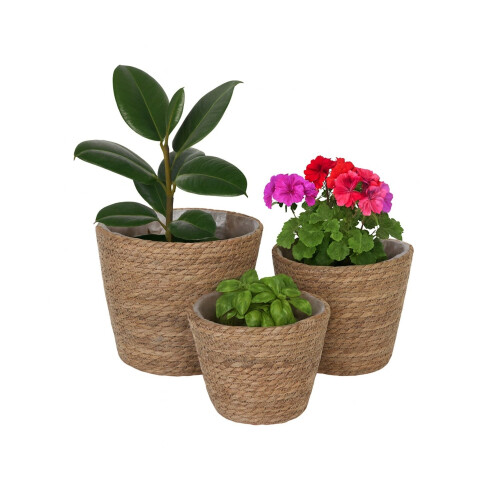 Set de 3 ghivece rotunde - Design rustic din stuf