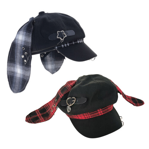 Dark Beret Cabbie Hat Long Ear Painter Hat-black and white 1