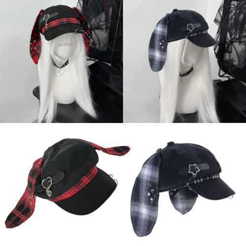 Dark Beret Cabbie Hat Long Ear Painter Hat-black and white 2