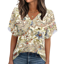 Damen-Sommer-Oberteil mit V-Ausschnitt und-Khaki XL
