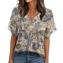 Women's Summer Non-Position Printed Petal Sleeve-Purple XL