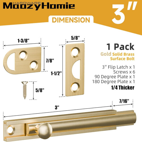 Barn Slide Latches Door Bolt Lock Bathroom Home Security-Gold 2