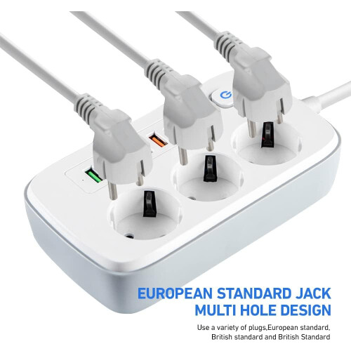 Multi-socket with USB, 3-socket socket with 5 USB sockets and 1 USB-C compatible desk with switch, 2 meter extension cord, adapter_Surprise Gift 2