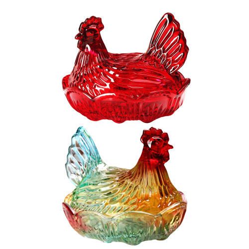 Crystal Glass Chicken Shape Candy Dish,Retro Candy Bowl-Red 1
