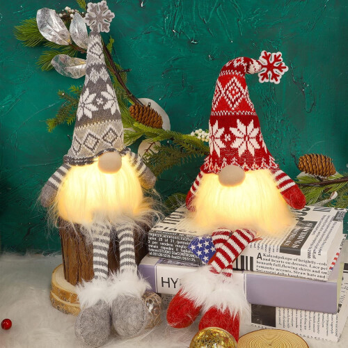 11" Lighted Christmas Gnome Set of 2