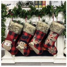 4-Pack Christmas Stockings – Burlap & Plush, Snowflake