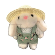 Bunny Plush Toy with Straw Hat and Green Overalls 12 inches
