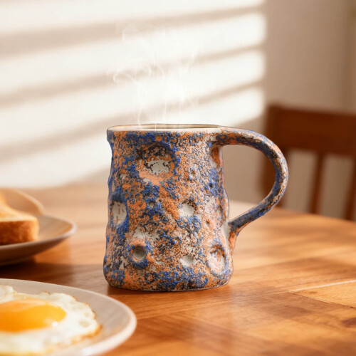 9.5oz Vintage Splatter Ceramic Mug – Handmade Blue Tea Cup