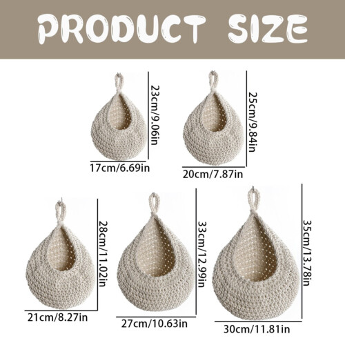 Wall-Mounted Fruit & Vegetable Hanging Basket, Cotton Rope 2