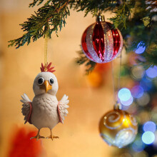 Autoanhänger mit Hahn, Weihnachtsbaumschmuck, 1 Stück