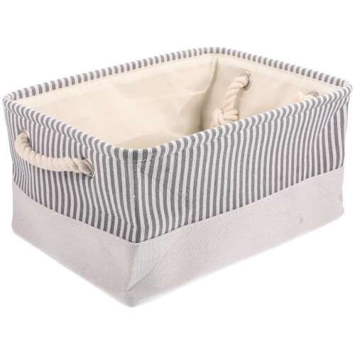 White Linen Foldable Laundry Basket 36x26x18cm