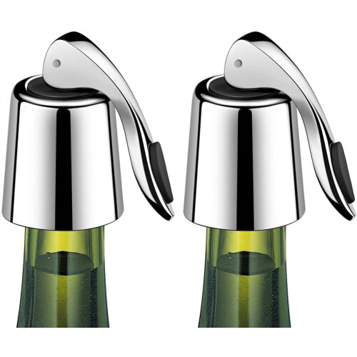 Weinstopper aus Edelstahl mit Hebelmechanismus, 2er-Pack