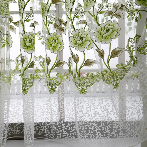 Green Peony Voile Curtain 200x100cm 2