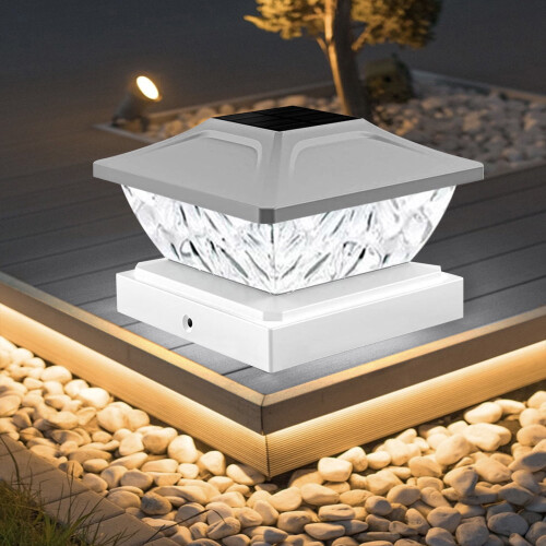 Modern Solar Post Light for Patio/Garden – IP54 Waterproof, E26 Bulb, Flat Surface Mount 2