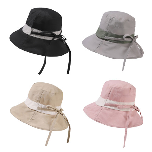 Breathable Sun Hat Adjustalbe Drawstring Large Brims-Pink M 1
