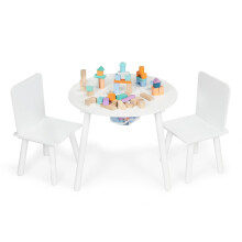 Kindertafel en 2 stoelenset met grenen poten, wit