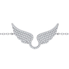 Jewelco London Ladies Rhodium Plated Sterling Silver CZ Angel Wings Rolo Charm Bracelet 6 + 1 inch - GVB561