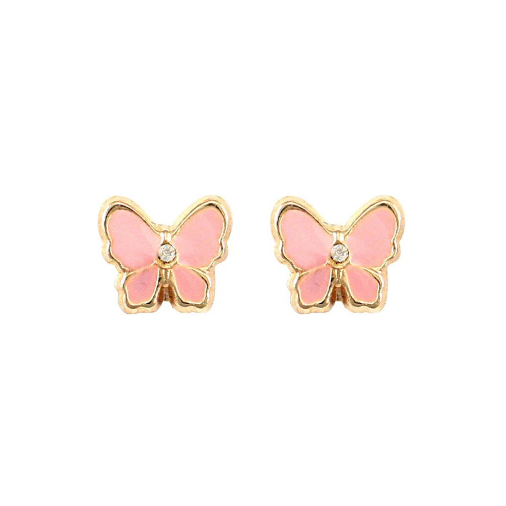 Jewelco London Ladies 9Ct Yellow Gold Pink Enamel Butterfly Stud Earrings - Jes252 Pink,Gold,Yellow