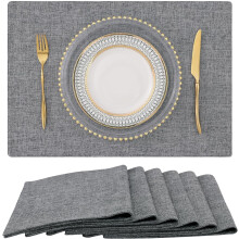 Dark Grey Cotton-Linen Placemats 13x19in Set of 6