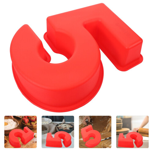 Red Silicone Number 5 Cake Pan, Oven & Microwave Safe
