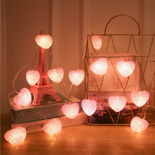 Pink LED Heart String Lights 3m 20 Bulbs Battery Powered