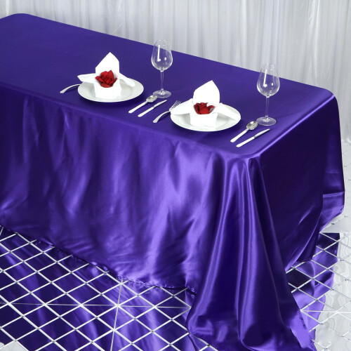 Purple Satin Rectangular Tablecloth 90 x 132 in