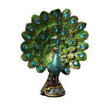 Estátua de pavão em resina com cauda aberta, estatueta decorativa.
