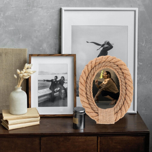 Rattan Photo Frame – Light Brown, Tabletop or Wall Mount 2