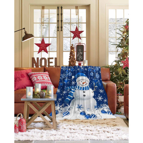 Blue Snowman Flannel Throw Blanket 40 x 60 in 2