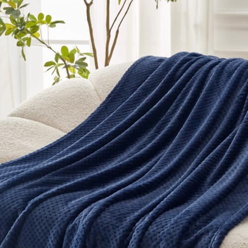 Waffle Jacquard Throw Blanket 60x80 in Navy 1
