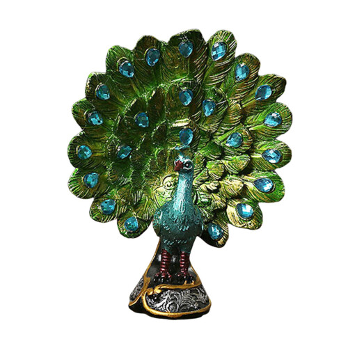 Resin Peacock Statue with Spread Tail, Decorative Figurine 1