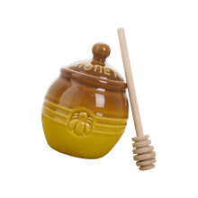 Decorative Ceramic Honeys Pot Set With Wooden Spoon Honeys-1