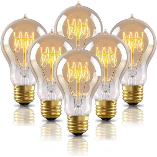 A19 Edison Bulbs Amber Warm Glow Dimmable E26 6 Pack