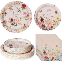 Floral Paper Plates and Napkins Set 50 pcs