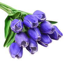 10pcs Realistic Artificial Tulips PU 34cm Purple