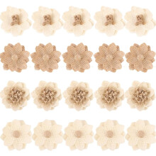 20 st. säckvävsblommor – handgjorda juterosor, 6 cm, beige