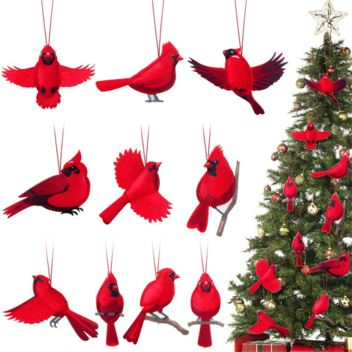 Red Cardinal Ornaments, 10-Piece Acrylic Flat Hanging Set