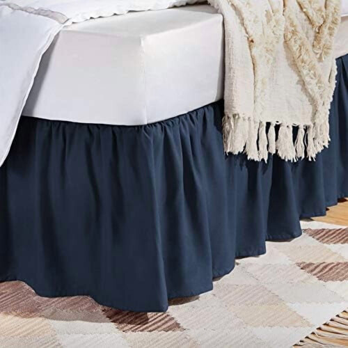 Ruffled Bed Skirt Queen 16" Drop Navy Polyester