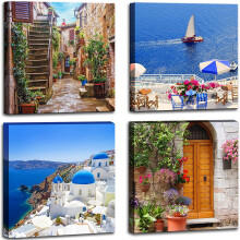 Santorini Canvas Wall Art Set – 4 Panels, 12x12 Inch Each