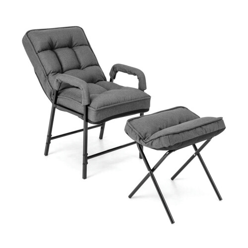 Linen Accent Chair with Ottoman and Adjustable Backrest