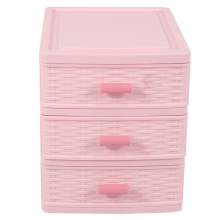 Pink Plastic Drawer Storage Box with 3 Compartments