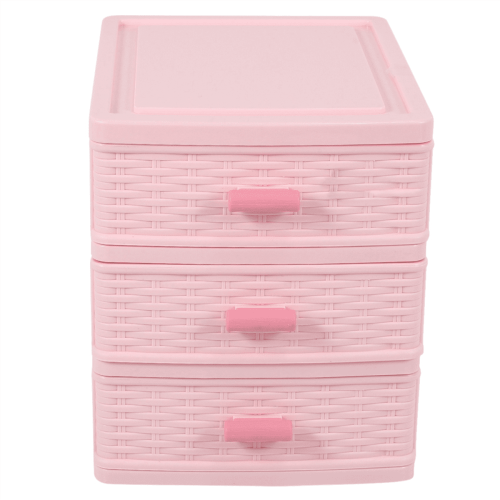 Pink Plastic Drawer Storage Box with 3 Compartments