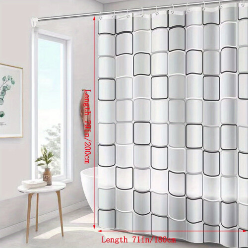 Geometric Shower Curtain White with Hooks