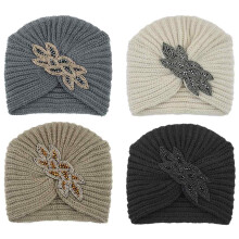 Women's Crochet Cotton Turban Hat with Crystal