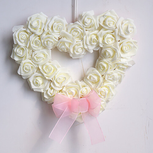 White Heart Rose Wreath Artificial Floral Decoration 2